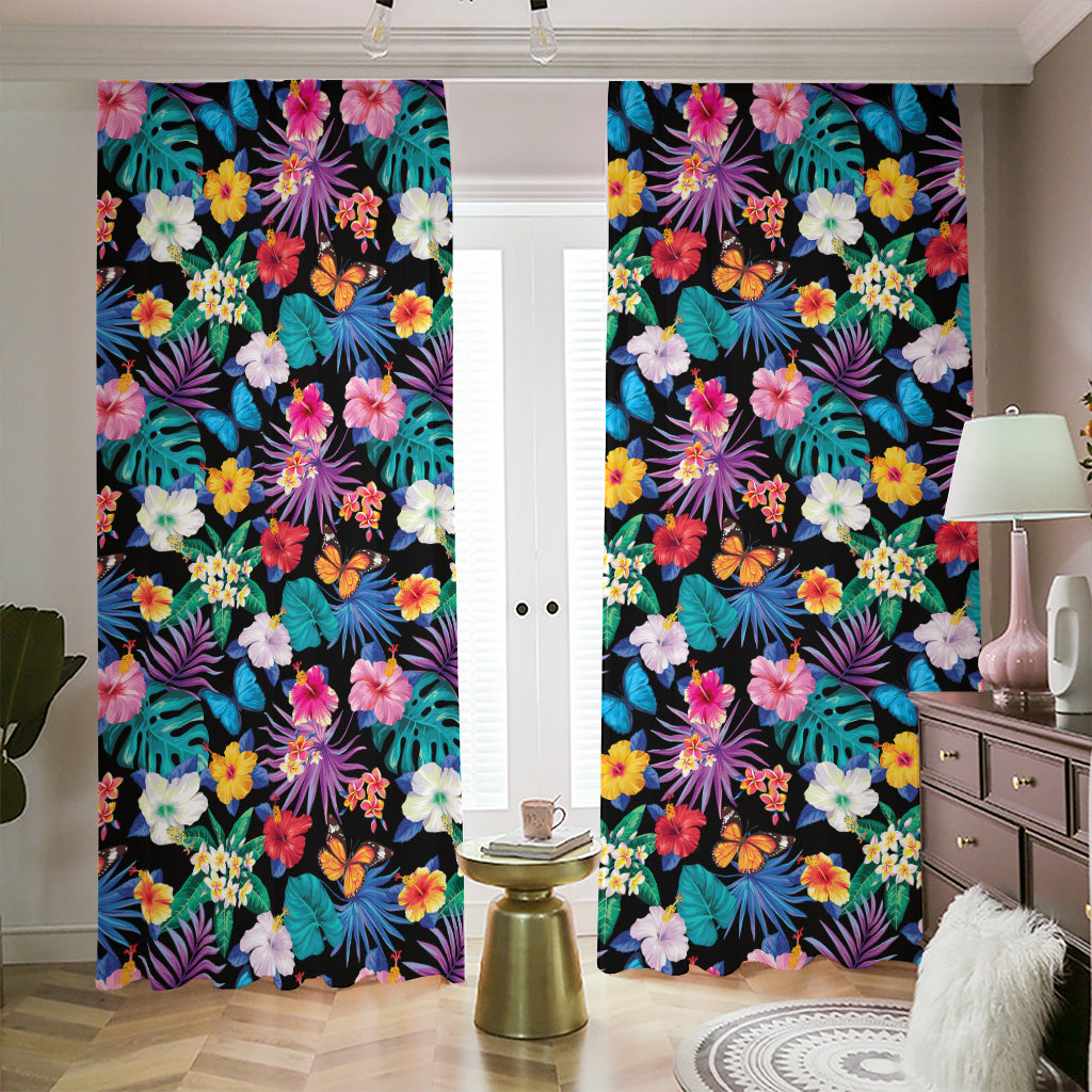 Colorful Tropical Jungle Hawaiian Print Blackout Pencil Pleat Curtains