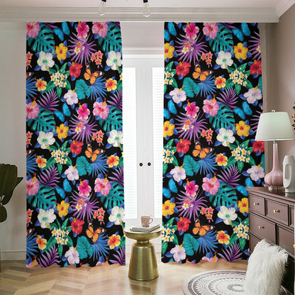 Colorful Tropical Jungle Hawaiian Print Blackout Pencil Pleat Curtains