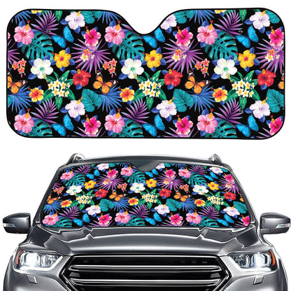 Colorful Tropical Jungle Hawaiian Print Car Windshield Sun Shade