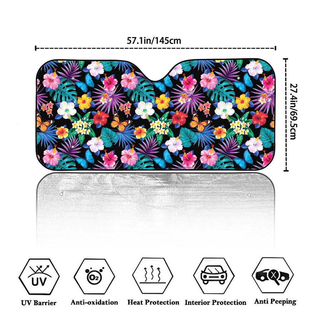 Colorful Tropical Jungle Hawaiian Print Car Windshield Sun Shade