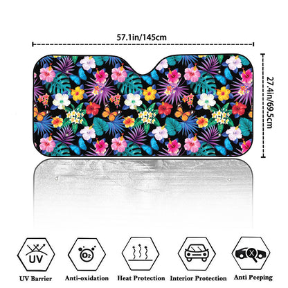 Colorful Tropical Jungle Hawaiian Print Car Windshield Sun Shade