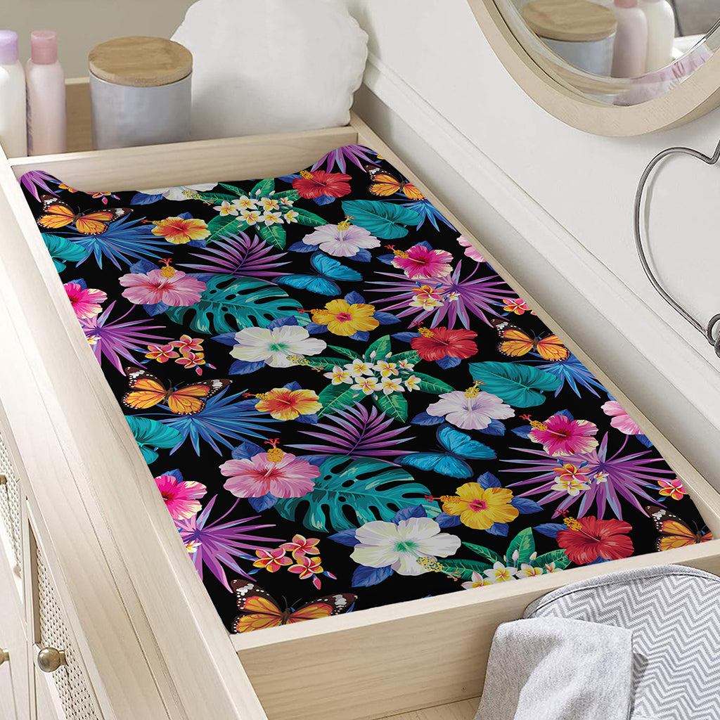 Colorful Tropical Jungle Hawaiian Print Changing Pad Cover