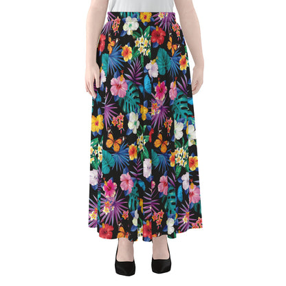 Colorful Tropical Jungle Hawaiian Print Chiffon Maxi Skirt
