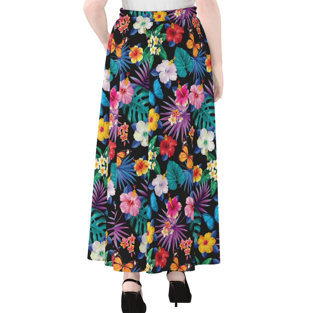 Colorful Tropical Jungle Hawaiian Print Chiffon Maxi Skirt