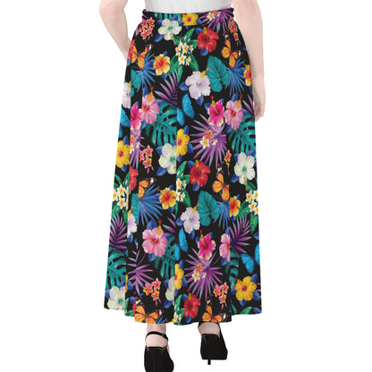 Colorful Tropical Jungle Hawaiian Print Chiffon Maxi Skirt