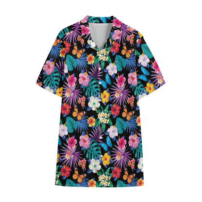 Colorful Tropical Jungle Hawaiian Print Cotton Hawaiian Shirt