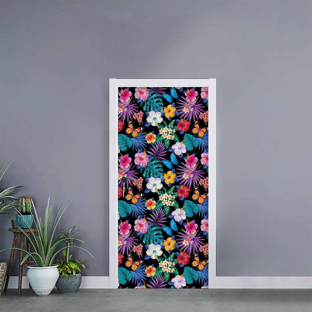 Colorful Tropical Jungle Hawaiian Print Door Sticker