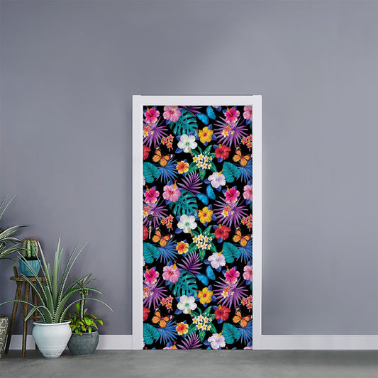 Colorful Tropical Jungle Hawaiian Print Door Sticker