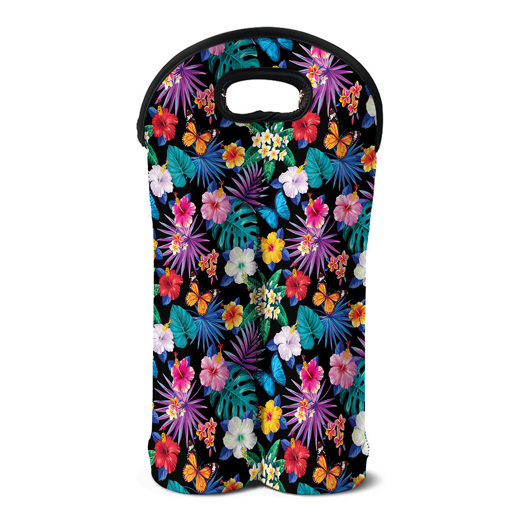 Colorful Tropical Jungle Hawaiian Print Double Neoprene Wine Tote