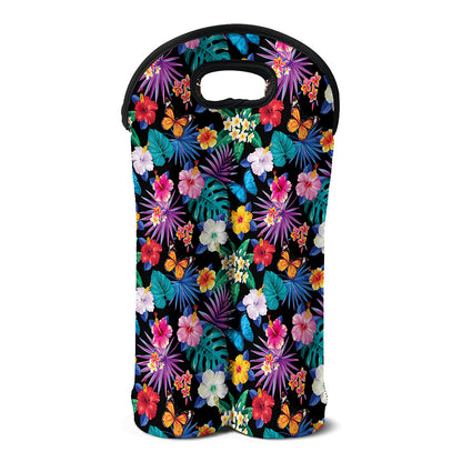 Colorful Tropical Jungle Hawaiian Print Double Neoprene Wine Tote