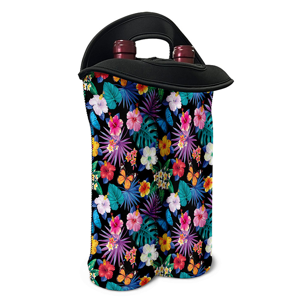 Colorful Tropical Jungle Hawaiian Print Double Neoprene Wine Tote
