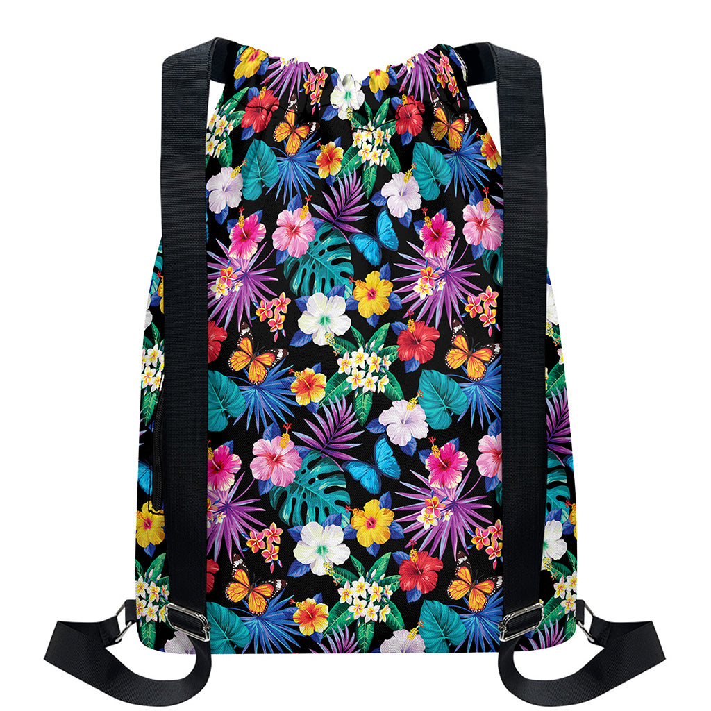 Colorful Tropical Jungle Hawaiian Print Drawstring Backpack