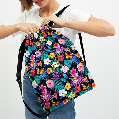 Colorful Tropical Jungle Hawaiian Print Drawstring Backpack