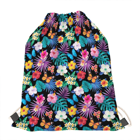 Colorful Tropical Jungle Hawaiian Print Drawstring Bag