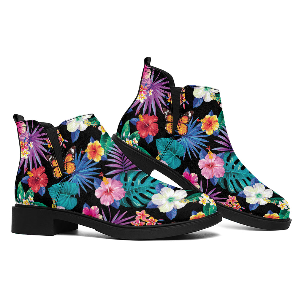 Colorful Tropical Jungle Hawaiian Print Flat Ankle Boots