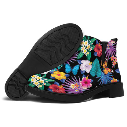 Colorful Tropical Jungle Hawaiian Print Flat Ankle Boots