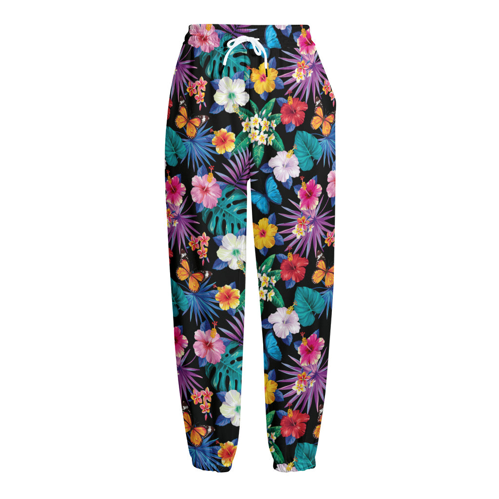 Colorful Tropical Jungle Hawaiian Print Fleece Lined Knit Pants