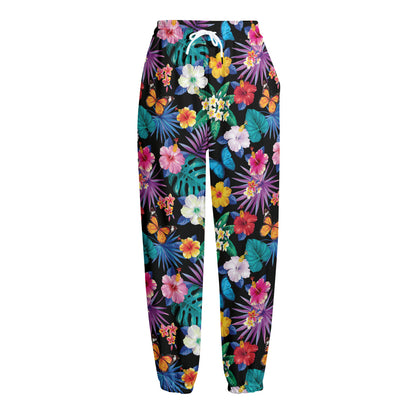 Colorful Tropical Jungle Hawaiian Print Fleece Lined Knit Pants