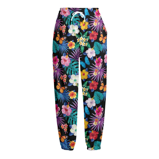 Colorful Tropical Jungle Hawaiian Print Fleece Lined Knit Pants
