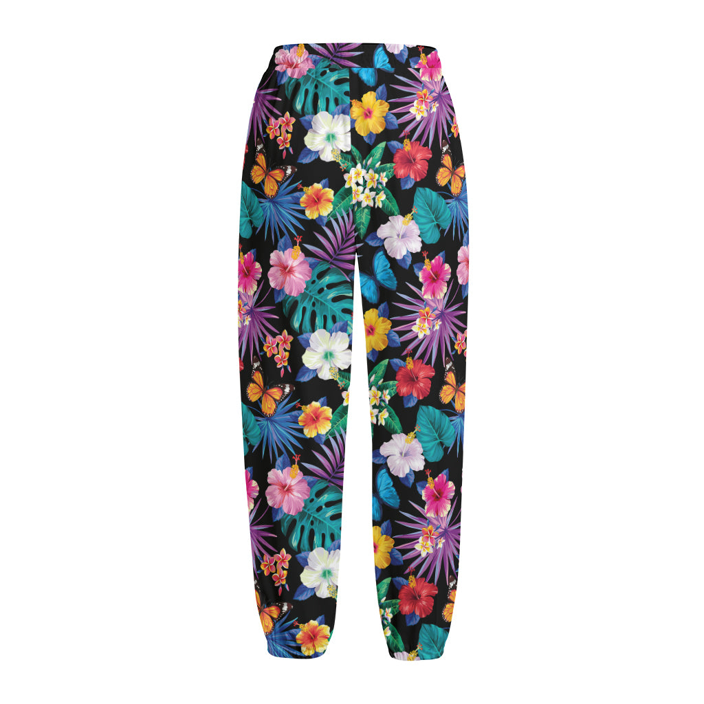 Colorful Tropical Jungle Hawaiian Print Fleece Lined Knit Pants