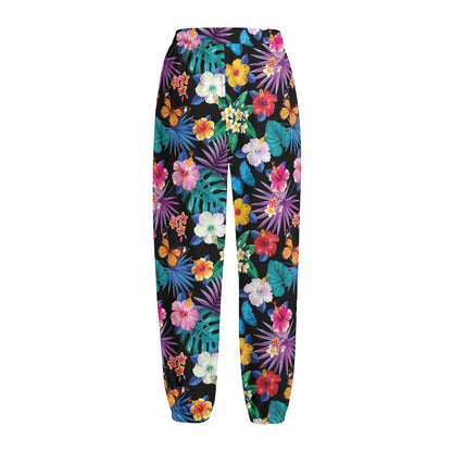 Colorful Tropical Jungle Hawaiian Print Fleece Lined Knit Pants