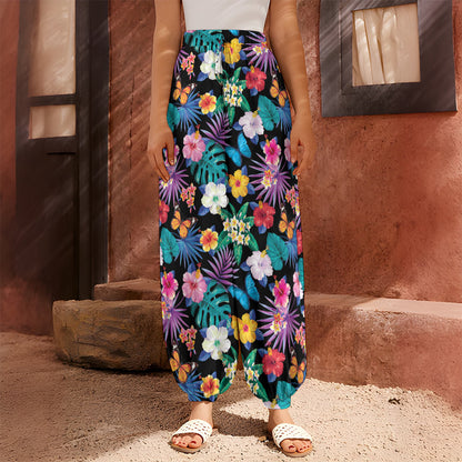 Colorful Tropical Jungle Hawaiian Print Harem Pants