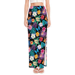 Colorful Tropical Jungle Hawaiian Print High Slit Maxi Skirt