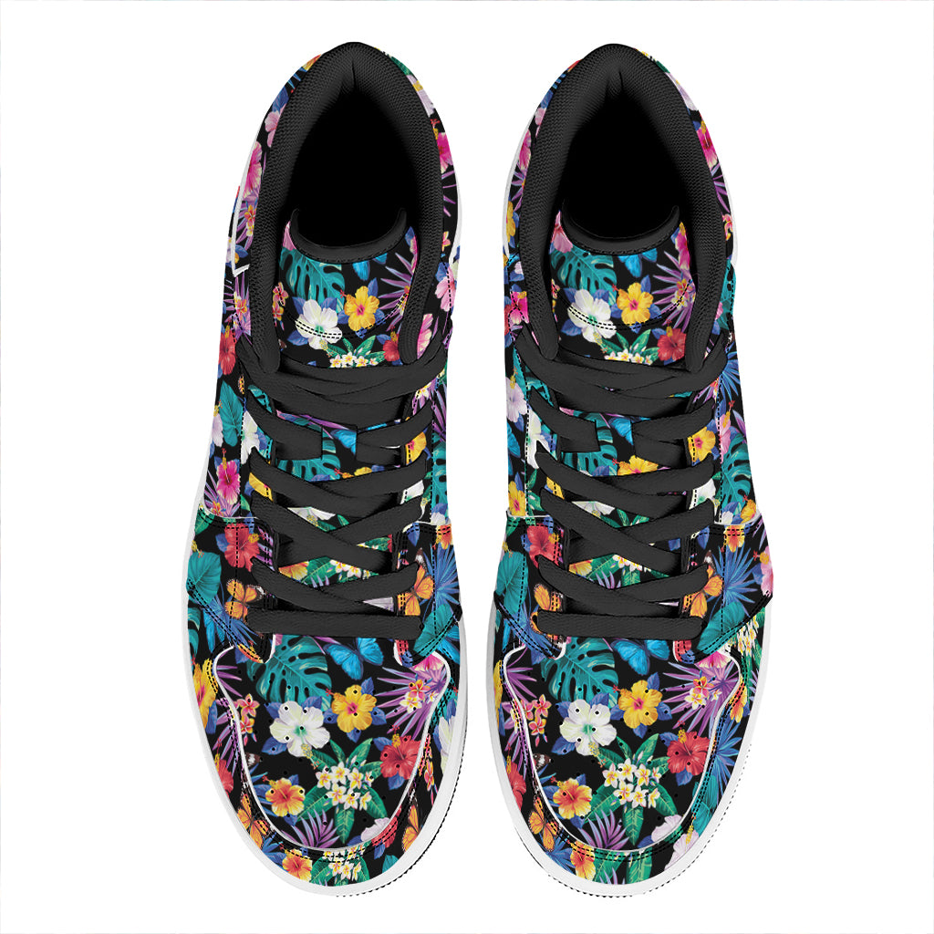 Colorful Tropical Jungle Hawaiian Print High Top Leather Sneakers