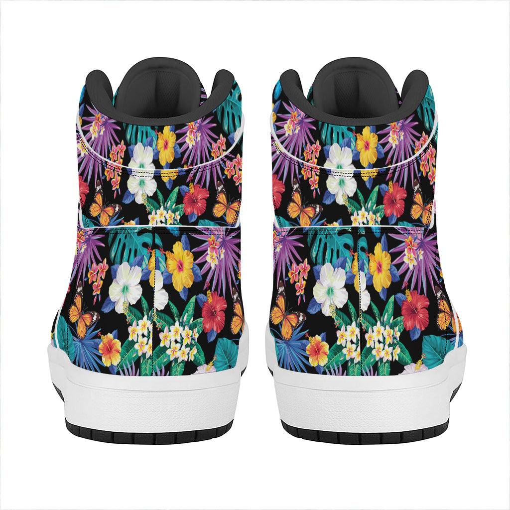 Colorful Tropical Jungle Hawaiian Print High Top Leather Sneakers