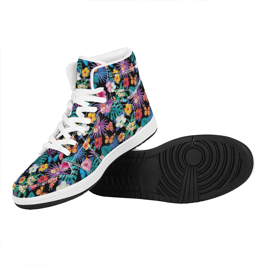 Colorful Tropical Jungle Hawaiian Print High Top Leather Sneakers