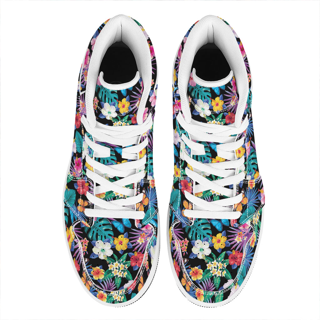 Colorful Tropical Jungle Hawaiian Print High Top Leather Sneakers