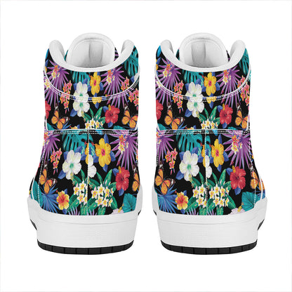 Colorful Tropical Jungle Hawaiian Print High Top Leather Sneakers