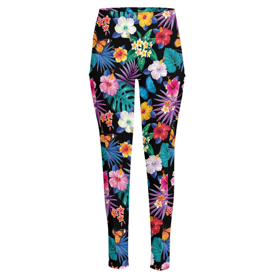 Colorful Tropical Jungle Hawaiian Print High-Waisted Pocket Leggings