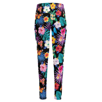 Colorful Tropical Jungle Hawaiian Print High-Waisted Pocket Leggings