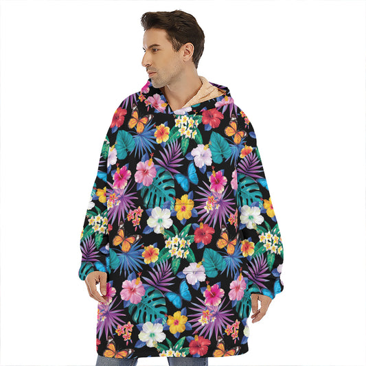 Colorful Tropical Jungle Hawaiian Print Hoodie Blanket