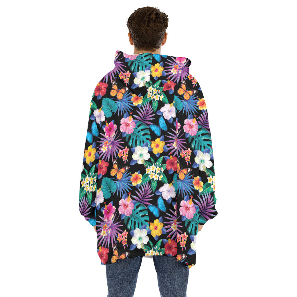 Colorful Tropical Jungle Hawaiian Print Hoodie Blanket