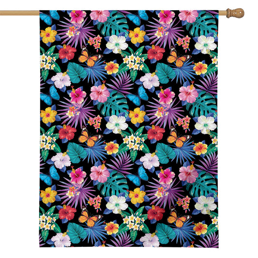 Colorful Tropical Jungle Hawaiian Print House Flag