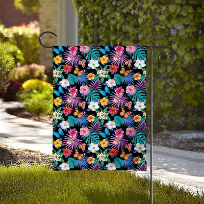 Colorful Tropical Jungle Hawaiian Print House Flag