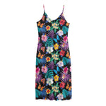 Colorful Tropical Jungle Hawaiian Print Jersey Midi Cami Dress