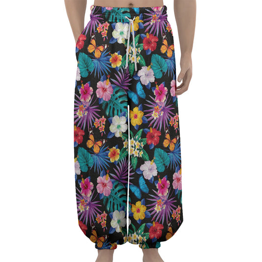 Colorful Tropical Jungle Hawaiian Print Lantern Pants