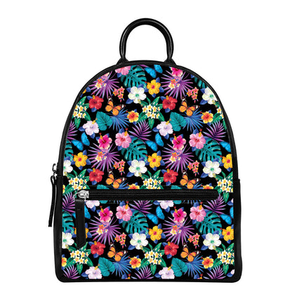Colorful Tropical Jungle Hawaiian Print Leather Backpack