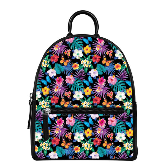Colorful Tropical Jungle Hawaiian Print Leather Backpack