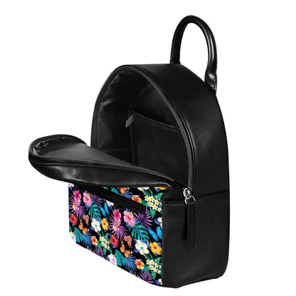 Colorful Tropical Jungle Hawaiian Print Leather Backpack