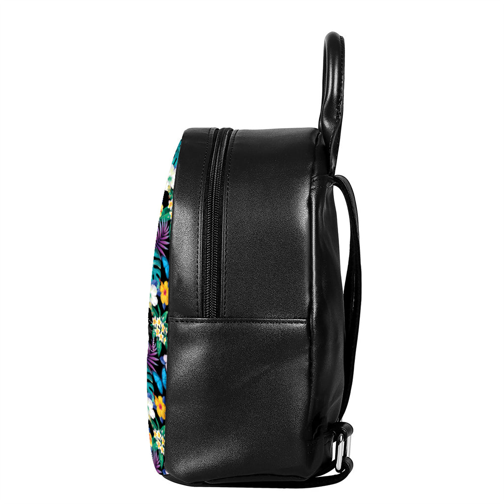 Colorful Tropical Jungle Hawaiian Print Leather Backpack