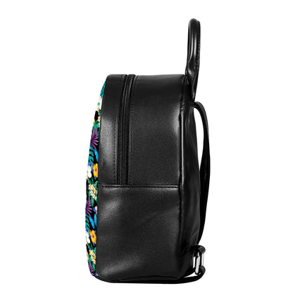 Colorful Tropical Jungle Hawaiian Print Leather Backpack