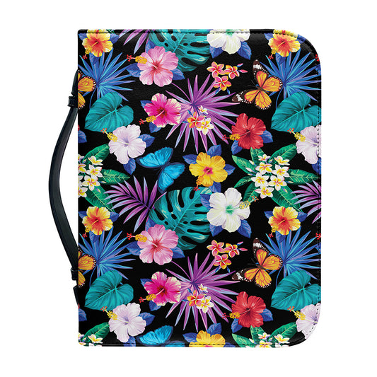 Colorful Tropical Jungle Hawaiian Print Leather Bible Cover
