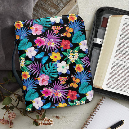 Colorful Tropical Jungle Hawaiian Print Leather Bible Cover