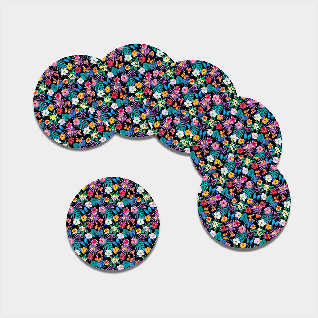 Colorful Tropical Jungle Hawaiian Print Leather Coaster Set