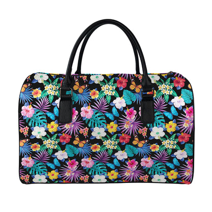 Colorful Tropical Jungle Hawaiian Print Leather Duffle Bag