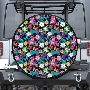 Colorful Tropical Jungle Hawaiian Print Leather Spare Tire Cover